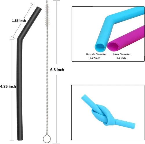 Miniatura 2 de Pajitas de silicona transparente reutilizables para niños pequeños y niños – 12 popotes flexibles para bebidas cortas de 6.6 pulgadas para vasos