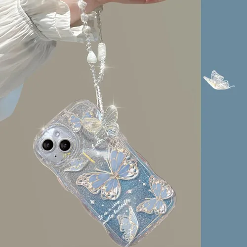 Miniatura 6 de Funda compatible con iPhone 11 para mujeres y niñas, bonita funda de mariposa con purpurina, antiarañazos, a prueba de golpes, color azul