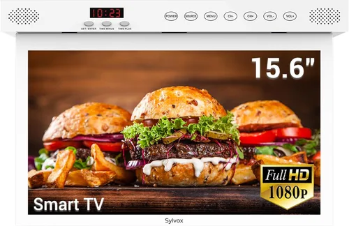 SYLVOX - TV de cocina, TV debajo del gabinete de 15.6 pulgadas, Televisor para cocina, Smart TV con tienda de aplicaciones incorporada, Soporte WiFi