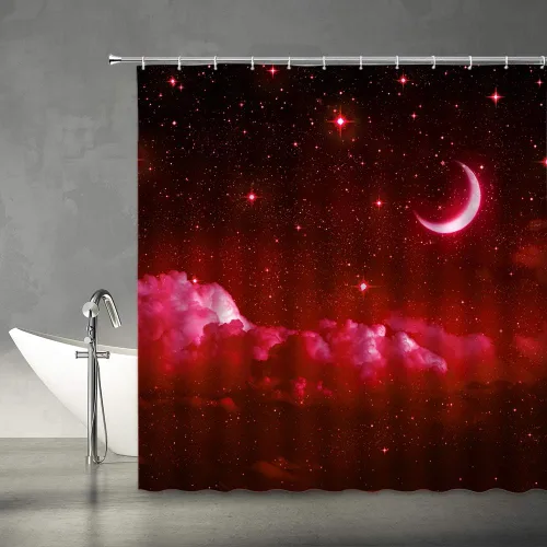 Miniatura 9 de AMFD Cortina de ducha con luna increíble, hermosa fantasía, cielo estrellado, luna brillante, azul, azul marino, negro, cortinas de baño, decoración