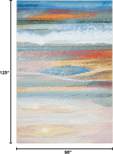 Miniatura 2 de SAFAVIEH Alfombra lavable para exteriores, colección Barbados, 8 x 10 pies 5 pulgadas, azul claro y rosa, no desprende pelusa y fácil de limpiar
