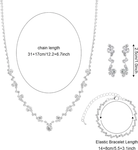 Miniatura 2 de Jmkcoz Women Jewelry Set Silver Necklace Earrings Bracelet Rhinestone Crystal Bridal Wedding Jewelry Sets for Brides Bridesmaid Wedding Party
