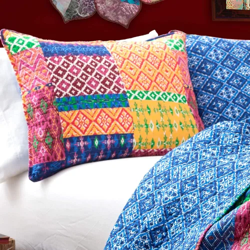 Miniatura 3 de Lush Decor Misha - Juego de edredón reversible de algodón de 3 piezas, color fucsia y azul marino, juego de ropa de cama King, colcha de retazos