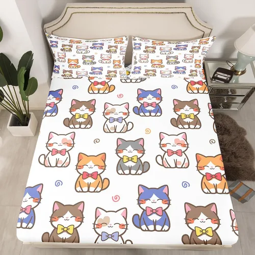 Miniatura 19 de Feelyou, juego de sábanas ajustadas con temática de construcción, niños, dinosaurios de dibujos animados, juego de ropa de cama para niños, Multi 37