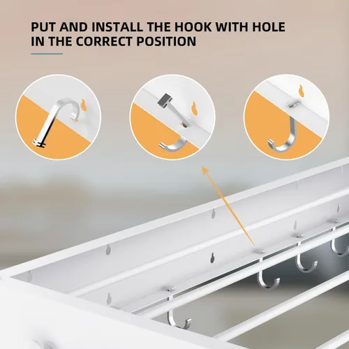 Miniatura 6 de Tendedero de secado para ropa, montaje en pared, plegable, plegable, capacidad de 60 libras, 5 postes de aluminio con 6 ganchos, ahorro de espacio