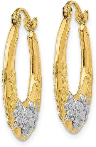 Miniatura 2 de 14K Yellow Gold White Rose Flowers Hoop Earrings