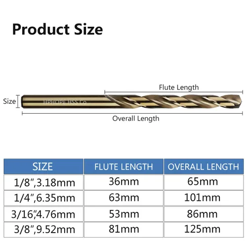 Miniatura 4 de Brocas de cobalto de 1/4 pulgada 10 piezas - Juego de brocas de metal con torsión de HPHOPE M35 HSS, brocas de trabajo de longitud y vástago recto