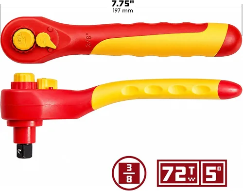 Miniatura 3 de Powerbuilt Trinquete VDE de 7.874 in con transmisión de 3/8 pulgadas, aislado con engranajes de 72 dientes, vehículos eléctricos e híbridos de alto