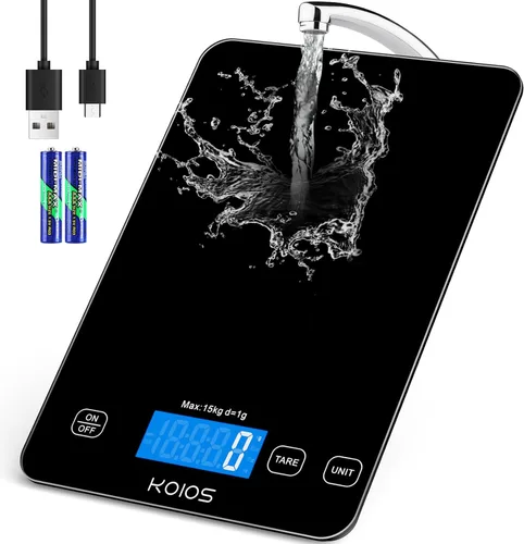 KOIOS Báscula de alimentos, báscula digital de cocina de 33 libras/15 kg, peso en gramos y onzas para cocinar y hornear, graduación precisa de 1
