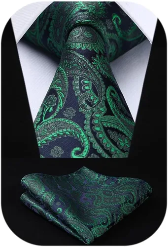 Miniatura 234 de HISDERN Corbatas para hombre, corbata de cachemira y bolsillo cuadrado tejido clásico floral para hombre, corbata de fiesta de boda