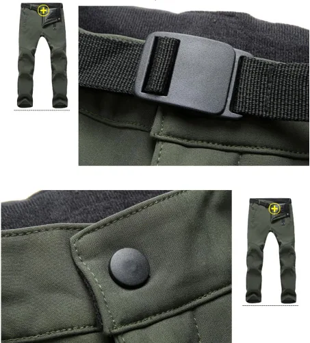 Miniatura 5 de TBMPOY - Pantalones de esquí de nieve impermeables con forro polar para hombre, para senderismo, montaña, revestimiento suave con cinturón