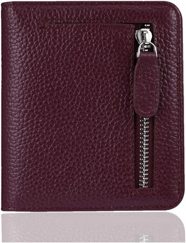 Miniatura 8 de Funtor Cartera de cuero para mujer, pequeña y compacta, con bolsillo doble, bloqueo RFID, para mujer