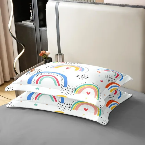Miniatura 6 de Funda de edredón de 100 % algodón natural con diseño de arco iris, diseño de rayas coloridas, tamaño individual con 1 funda de almohada, estampado