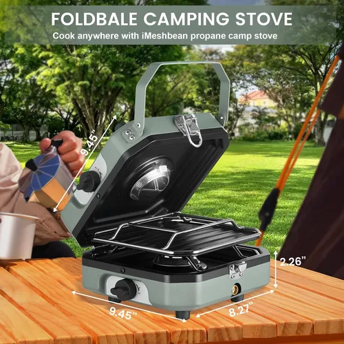 Miniatura 2 de Estufa de campamento de propano de 2 quemadores con parrilla, estufa portátil de propano de 16000 BTU con 2 quemadores ajustables e encendido