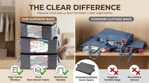Miniatura 4 de G01 - bolsas de almacenamiento de tamaño rectangular para guardar ropa, 3 unidades, color gris Paquete gris de 6 piezas