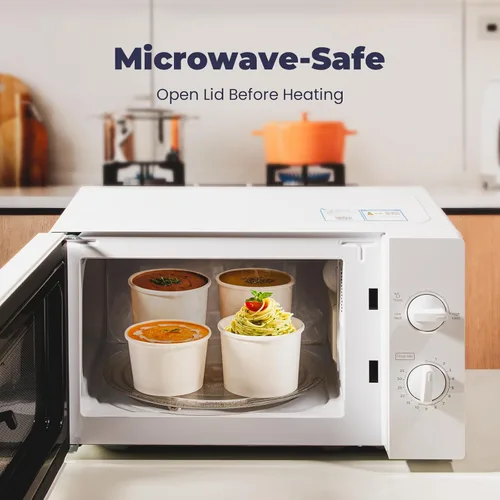 Miniatura 5 de Fit Meal Prep Paquete de 50 recipientes de sopa de papel blanco de 12 onzas con tapas, recipientes de alimentos desechables calientes o fríos