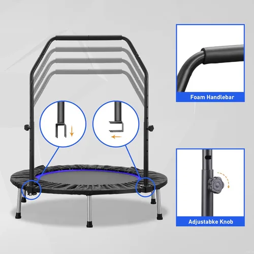 Miniatura 3 de HYD-Parts - Trampolín mini plegable de 40" o 48" para adultos y niños, rebotador de ejercicio con barra ajustable, trampolín de fitness