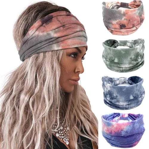 Miniatura 11 de Acenail Diademas anchas para mujer, turbante anudadas, elásticas antideslizantes, bohemias, para entrenamiento, leopardo, yoga, bufandas de algodón