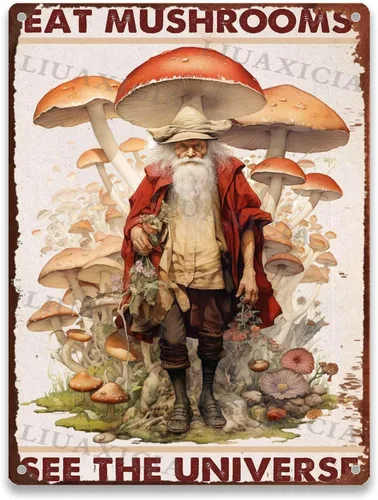 Miniatura 14 de Letrero retro de hojalata con texto en inglés "Eat Mushrooms See The Universe for Kitchen Bar Garage Decor 8.00"x12.00