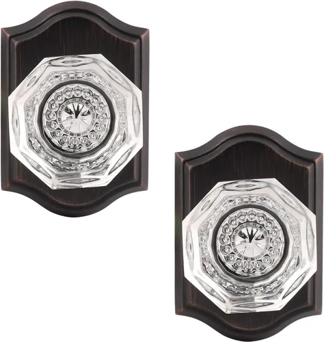 Miniatura 10 de Gobrico Paquete de 2 pomos de puerta falsos, pomos de puerta de cristal transparente en forma de octágono con roseta arqueada, manija de puerta Negro