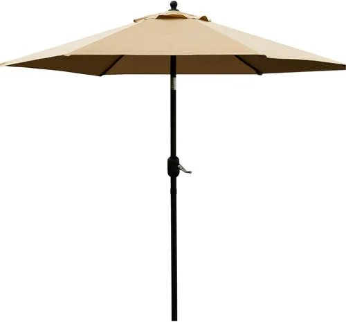 Sombrilla Sunnyglade para patio, 7.5 pies, con botón de inclinación, manivela, 6 varillas (color canela)