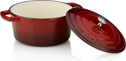 Miniatura 2 de kela Hierro fundido esmaltado para horno holandés con tapa y mango de acero inoxidable, alta retención de calor, 4 cuartos de galón, color rojo