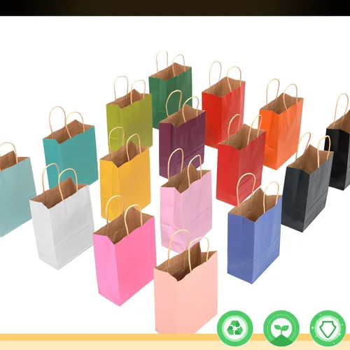 Miniatura 3 de qiqee Bolsas grandes de papel kraft con asas de 13 x 10 x 5 pulgadas, 32 bolsas de papel de regalo, bolsas de color sólido rosa brillante