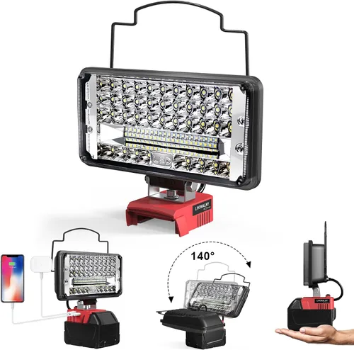 LIVOWALNY Luces de Trabajo LED Compatibles con Batería Milwaukee de 18V, 100W 10000LM Luz de Inundación de 7" Portátil con Puerto de Carga USB y