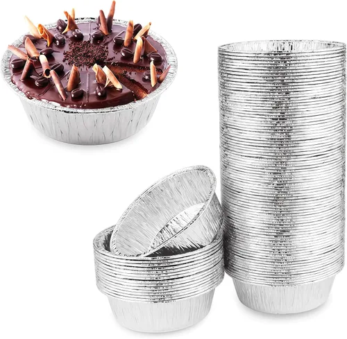 Paquete de 100 moldes redondos de papel de aluminio para tartas de 4 pulgadas, latas desechables de papel de aluminio para hornear, cocinar,
