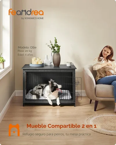 Miniatura 2 de Feandrea Muebles de jaula para perros, mesa auxiliar auxiliar de 38.6 pulgadas, moderna perrera para perros de interior de hasta 70 libras, jaula