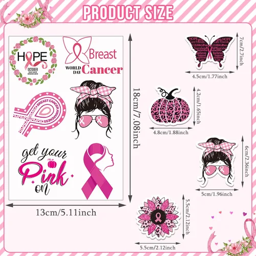 Miniatura 2 de MARFOREVER 200 piezas de calcomanías de conciencia del cáncer de mama, calcomanías de cinta rosa para mujeres y niñas, calcomanías de vinilo