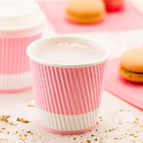 Miniatura 7 de Taza de café de papel rosa claro de 4 onzas con pared ondulada - Restaurantware