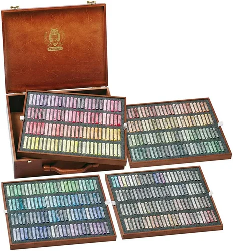 Miniatura 8 de Schmincke - Pastel, Set de 100 colores, 77 100 097, caja de madera con 100 lápices pastel, pasteles hechos a mano, brillante, terciopelo mate