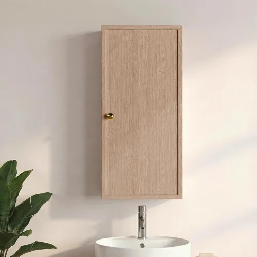 Miniatura 18 de Armario de pared de baño sobre el inodoro, armario de almacenamiento de 2 puertas montado en la pared, botiquín de madera con estantes ajustables