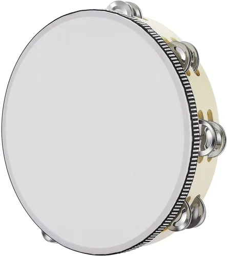 Miniatura 12 de Flexzion Pandereta redonda de madera para niños y adultos de 8" pulgadas, 8 pares de jingles de fila única, instrumento de percusión de mano de Una