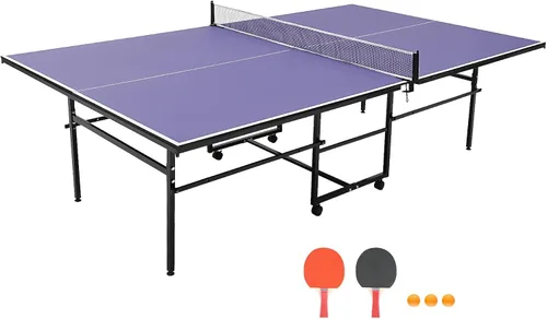 Miniatura 7 de Mesa de ping pong portátil, 9 pies mesa de tenis de mesa profesional para interiores y exteriores con red para adultos/adolescentes, 2 paletas