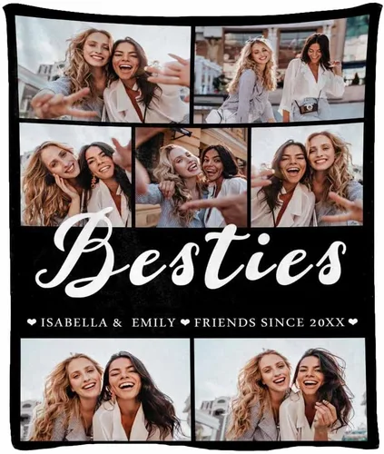 Miniatura 24 de Manta de franela suave personalizada para BFF con 6 fotos, tamaño de manta de 30 x 40 pulgadas