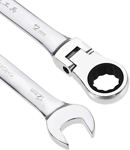 Miniatura 3 de uxcell Llave combinada de trinquete de cabeza flexible de 0.472 in métrica 72 dientes 12 puntos trinquete caja terminada herramientas de llave