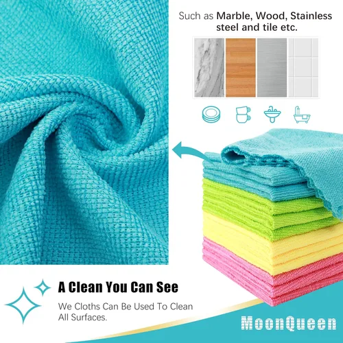 Miniatura 6 de MOONQUEEN Paquete de 12 paños de limpieza de microfibra, trapo de limpieza reutilizable, toallas de limpieza de secado rápido, 12 x 12 pulgadas