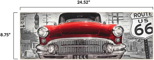 Miniatura 6 de Red Classic Car Route 66 Retro Wood Wall Decor – Arte de pared de coche clásico grande para hombre cueva, garaje o sala de estar Rojo