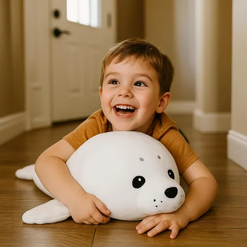 Miniatura 9 de WEIGEDU Adorable Almohada de Peluche de Foca Bebé Blanca – Juguete de Animal de Peluche Suave, Almohada Corporal Abrazable para Niños y Adultos