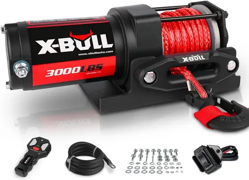 Miniatura 8 de X-BULL Cabrestante eléctrico de 12 V, 3000 libras, cuerda sintética, cabrestante eléctrico para remolcar ATV/UTV todoterreno con soporte de montaje