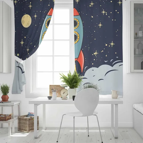 Miniatura 5 de Cortinas de 45 pulgadas de largo para sala de estar, dormitorio, oscurecimiento de la habitación, espacio exterior, exploración del espacio, cohete