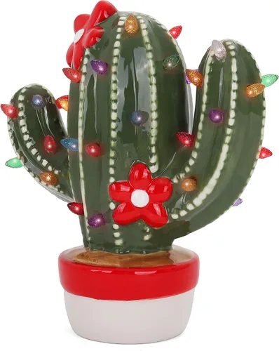 Miniatura 4 de Cactus de Navidad de cerámica – Cactus de árbol de Navidad de cerámica vintage – Cactus de árbol de Navidad iluminado – Cactus nostálgico árbol