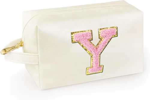 Miniatura 50 de Bolsa de maquillaje personalizada con inicial con asa, bolsa de cosméticos de preparación con bolsillo interior con cremallera, 8, 9, 10, 11, 12
