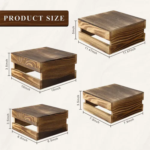 Miniatura 2 de Sieral 4 piezas de madera para cupcakes, soporte decorativo para postres, aperitivos, pasteles, caja de madera rústica, para almacenamiento