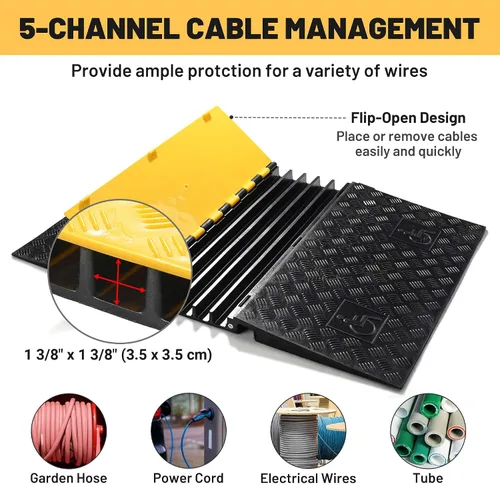 Miniatura 5 de Yescom Protector de rampa de cable de 5 canales, cubierta de cable de piso, topetón de velocidad para entrada