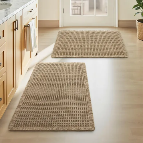 Miniatura 41 de AMOAMI Tapete de baño mejorado con diseño de gofre, súper absorbente, antideslizante, para suelo de baño, lavable a máquina, con borlas, tapetes