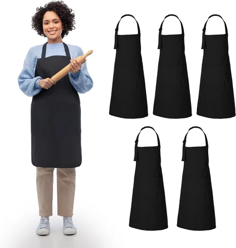 Miniatura 9 de RAJRANG Delantales 100% algodón sólido con 3 bolsillos unisex a granel delantal para cocina, restaurante, barbacoa, pintura y manualidades