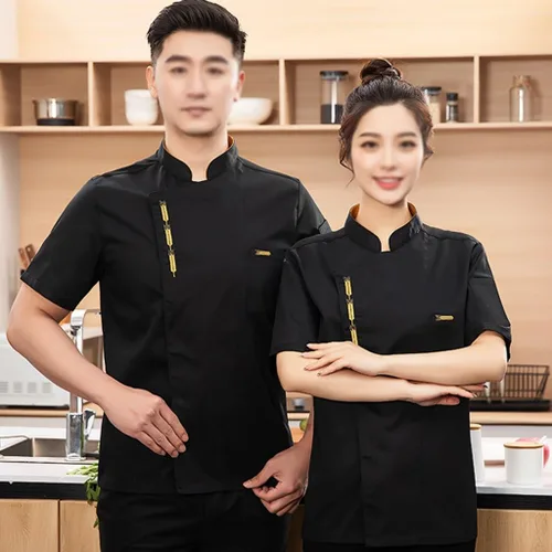 Miniatura 3 de Mujeres Hombres Chef Uniformes Manga Corta Chef Ropa Botón Chef Abrigos Ropa para Restaurante Hotel Hogar